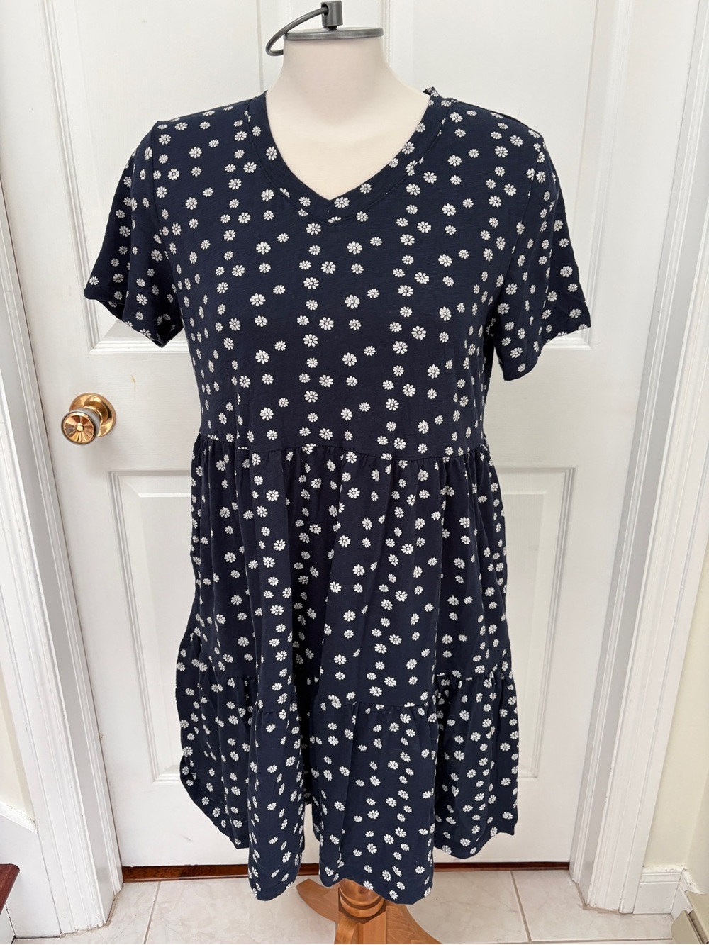 George Navy and White Floral Tiered V-Neck Dress